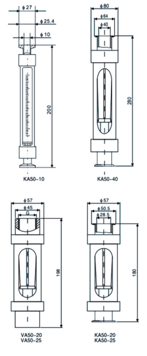 VA/KA50型玻璃转子流量计外形安装尺寸图